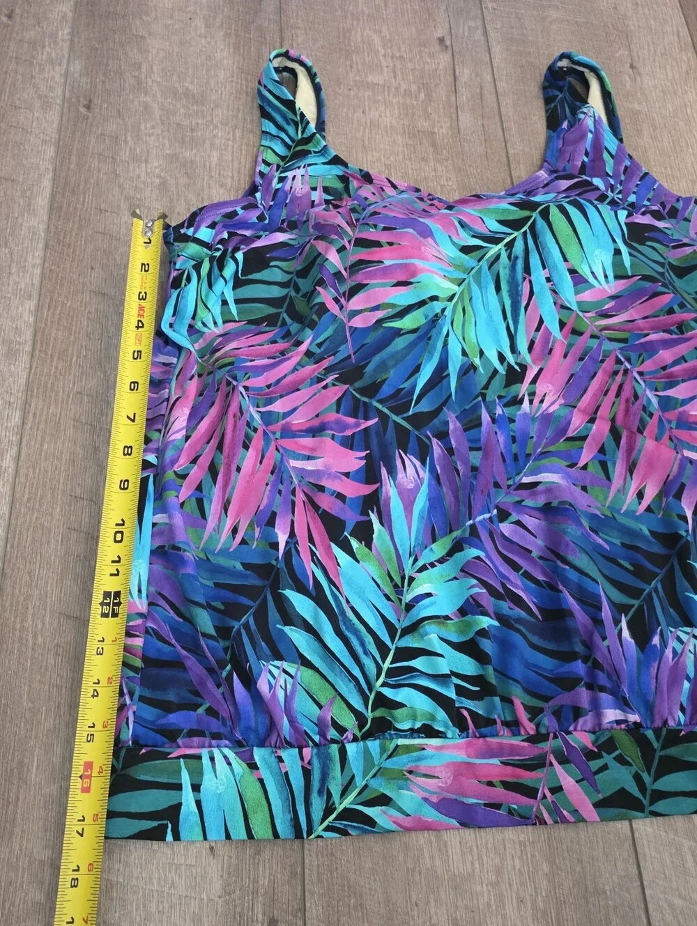 Swimsuits For All Women's Side Tie Blouson Tankini Top Tropical Palm 16 NWT